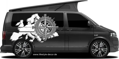 Autoaufkleber 3D Europakarte mit Windrose
