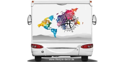 Campingdekor farbige Weltkarte mit Kompassrose