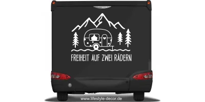 Caravandekor Freiheit auf zwei Rädern auf dunklem Heck - Ansicht Farbauswahl
