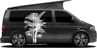 Autosticker Palmwedel auf dunklem Camper - Ansicht Farbauswahl