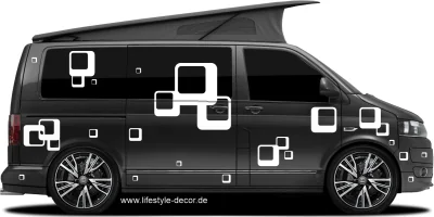 Autoaufkleber Set Retrodesign auf dunklem Camper – Ansicht Farbauswahl