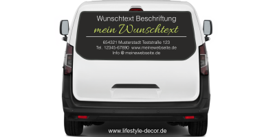 Fahrzeugbeschriftung Adressblock | 04a auf Heck von Transporter