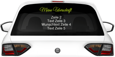 Fahrzeugbeschriftung Textblock | 05 auf Heckscheibe