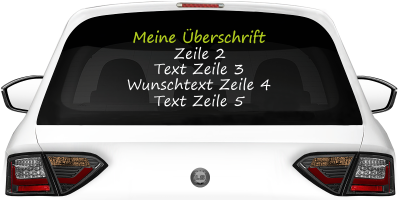 Fahrzeugbeschriftung Textblock | 11 auf Heckscheibe