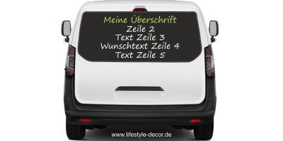 Fahrzeugbeschriftung Adressblock | 11 auf Heck von Transporter