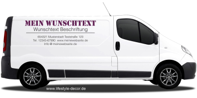 Fahrzeugbeschriftung Adressblock | 15a auf weißem Transporter