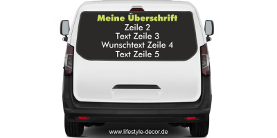 Fahrzeugbeschriftung Adressblock | 24 auf Heck von Transporter