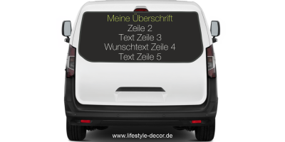 Fahrzeugbeschriftung Adressblock | 25 auf Heck von Transporter