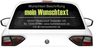 Fahrzeugbeschriftung Textblock | 28a auf Heckscheibe