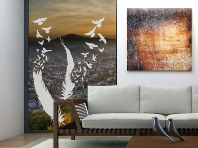 Fensterdeko Feder mit Vögel