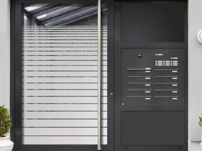 Fensterfolie Streifen Verlauf auf Haustür