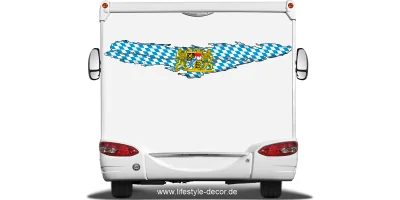 Flagge Bayern als Autoaufkleber auf dem Heck von Wohnmobil oder Wohnwagen