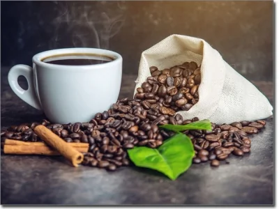 Glasprint Espresso und Kaffeebohnen