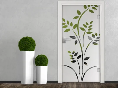 Sichtschutzaufkleber für Fenster mit Pflanzenmotiv auf Glastür