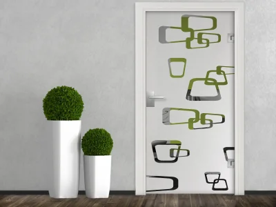 Glasbanner Retrodekor auf Glastür