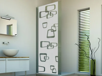 Glasbanner Retrodekor auf Duschwand