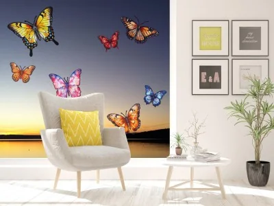 Glasfolie Farbige Schmetterlinge auf Glaselement