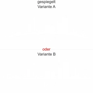 Milchglasfolie mit Essener Skyline als konturgeschnittener Aufkleber - Ansicht Ausrichtung mit Farbauswahl und Variante -