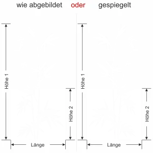 Glastür Milchglasfolie Bambuszweige - Ansicht Ausrichtung mit Farbauswahl und Anleitung zur Größenberechnung - Vorschlag 1