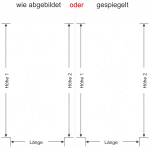 Glastür Milchglasfolie Bambuszweige - Ansicht Ausrichtung mit Farbauswahl und Anleitung zur Größenberechnung - Vorschlag 2