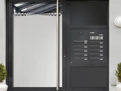 Glastür Milchglasfolie Kreisdecor auf Haustür