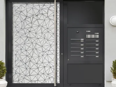 Glastür Milchglasfolie Polygonnetz auf Haustür