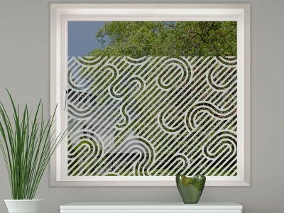 Glastür Milchglasfolie Schwunglinien auf Fenster