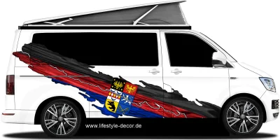 Autoaufkleber mit der Flagge von Ostfriesland auf Fahrzeugseite von Camper