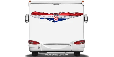 Autoaufkleber Kroatische Flagge auf dem Heck von Wohnmobil oder Wohnwagen