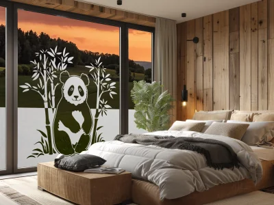 Milchglasfolie Bambus mit Pandabär