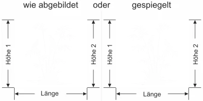Milchglasfolie Bambus und Vögel am Seeufer - Ansicht Ausrichtung mit Farbauswahl und Anleitung zur Größenberechnung - Vorschlag 2