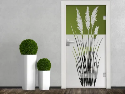 Milchglasfolie Elegante Grashalme auf Glastür