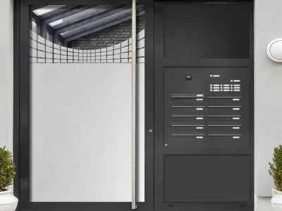 Milchglasfolie Gewerbe Geometrische Form auf Eingangstür