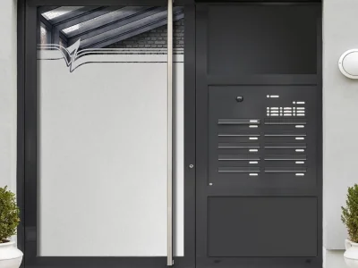 Milchglasfolie Gewerbe Modern Art auf Eingangstür