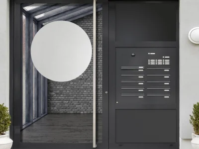 Milchglasfolie Gewerbe Rund auf Eingangstür