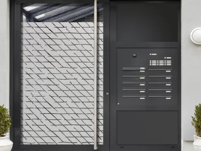 Milchglasfolie Gewerbe Schraffur auf Eingangstür