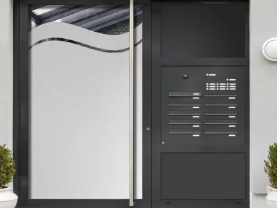 Milchglasfolie Gewerbe Welle auf Eingangstür