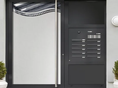 Milchglasfolie Gewerbe Welle mit Kreisverlauf auf Eingangstür