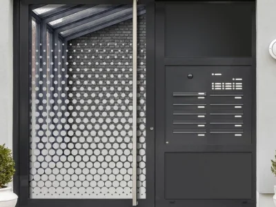 Milchglasfolie Sichtschutz Verlauf Kreise von unten nach oben auf Eingangstür