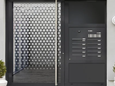 Milchglasfolie Sichtschutz Verlauf Kreise von oben nach unten auf Eingangstür