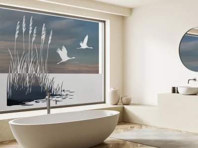 Milchglasfolie Ufergräser und Störche