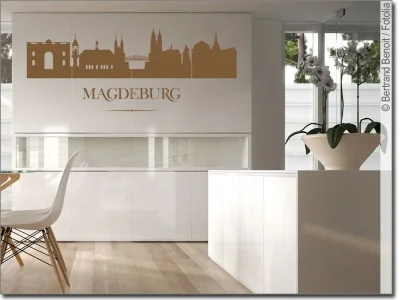 Konturgeschnittene Möbelfolie mit Magdeburger Skyline
