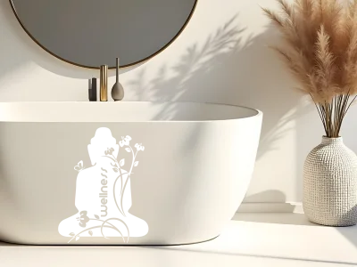 Möbeltattoo mit Wellness Buddha Motiv - Ansicht Ausrichtung mit Farbauswahl Vorschlag 1