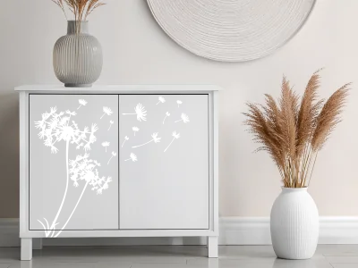 Aufkleber für Möbel mit Pusteblume im Wind - Ansicht Ausrichtung und Farbauswahl