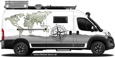 Reisemobildekor Weltkarte mit Kompassrose