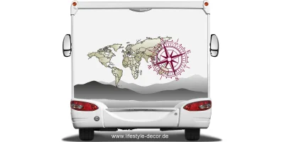 Reisemobildekor Weltkarte mit Kompassrose