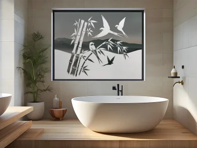 Sichtschutzfolie Bambusrohr mit Vögeln