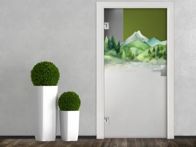 Sichtschutzfolie Bergwelt auf Glastür