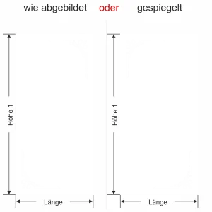 Blickdichte Glasdekorfolie mit Ecken - Ansicht Ausrichtung und Farbauswahl