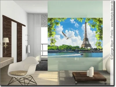 Blickdichte und lichtdurchlässige Sichtschutzfolie des Eiffelturm und der Seine in Paris
